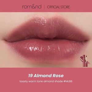 Rom&nd 19 Almond Rose Juicy Lasting Tint- a toasty dried rose tone, warm neutral